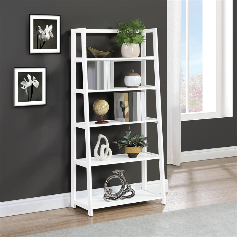 Bayfront 5-Self Folding Bookcase in Willow White Wood Finish
