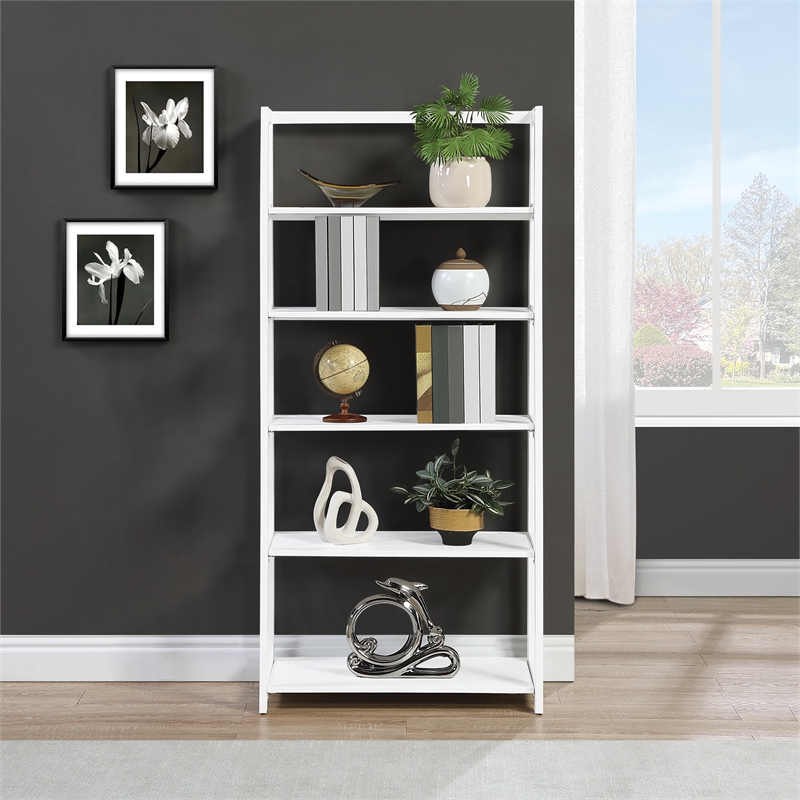 Bayfront 5-Self Folding Bookcase in Willow White Wood Finish