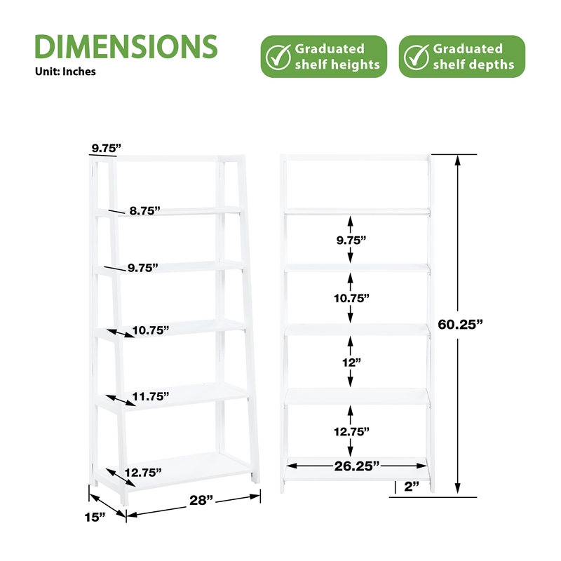 Bayfront 5-Self Folding Bookcase in Willow White Wood Finish