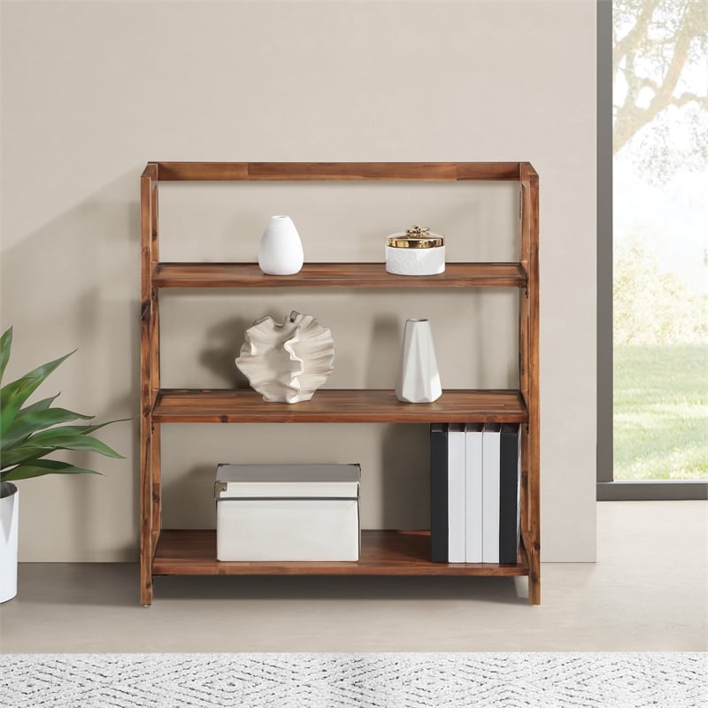 Bayfront 3-Shelf Folding Bookcase in Brown Bayfront Acacia Wood Finish