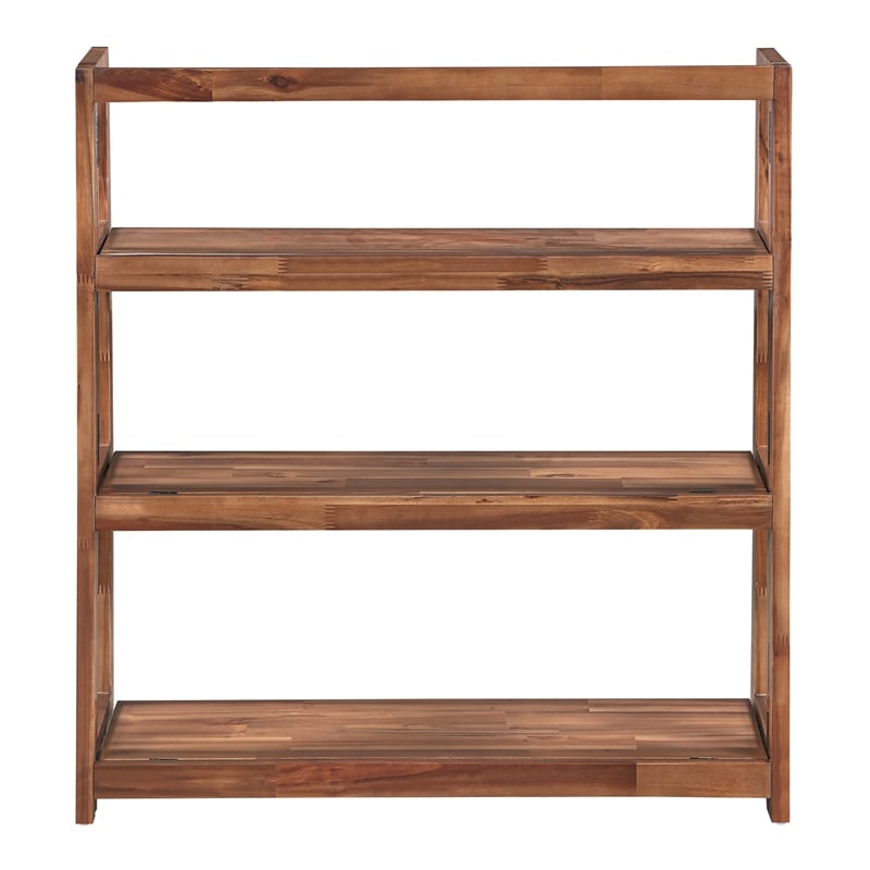 Bayfront 3-Shelf Folding Bookcase in Brown Bayfront Acacia Wood Finish