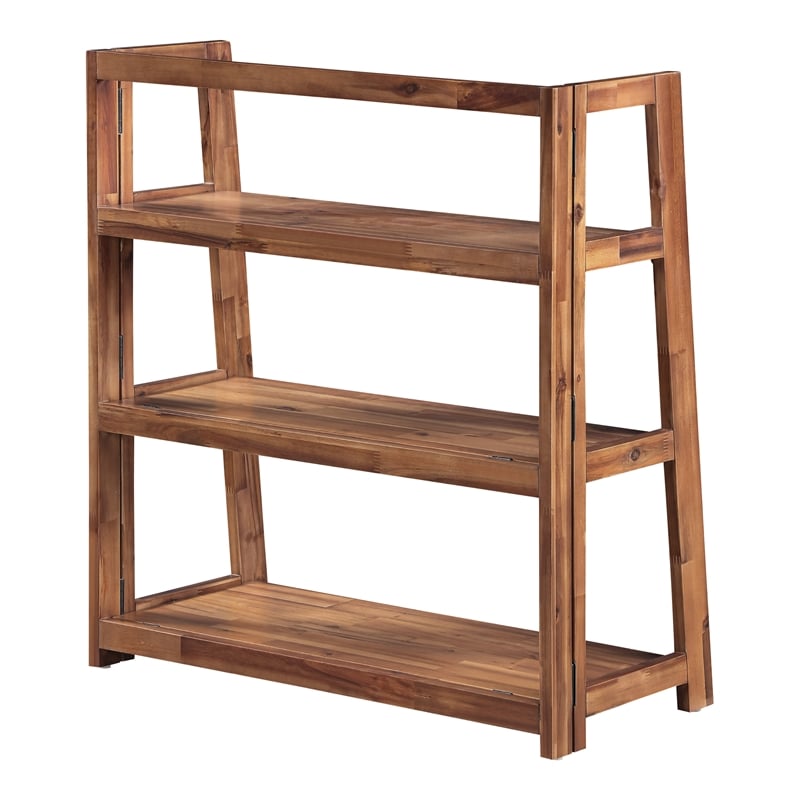 Bayfront 3-Shelf Folding Bookcase in Brown Bayfront Acacia Wood Finish