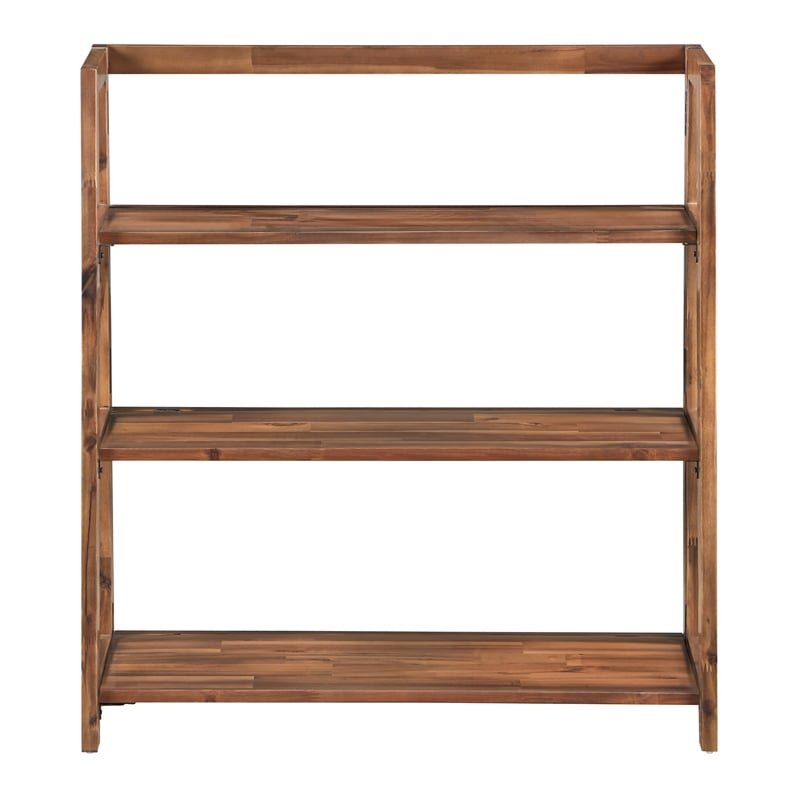 Bayfront 3-Shelf Folding Bookcase in Brown Bayfront Acacia Wood Finish