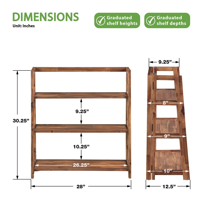 Bayfront 3-Shelf Folding Bookcase in Brown Bayfront Acacia Wood Finish