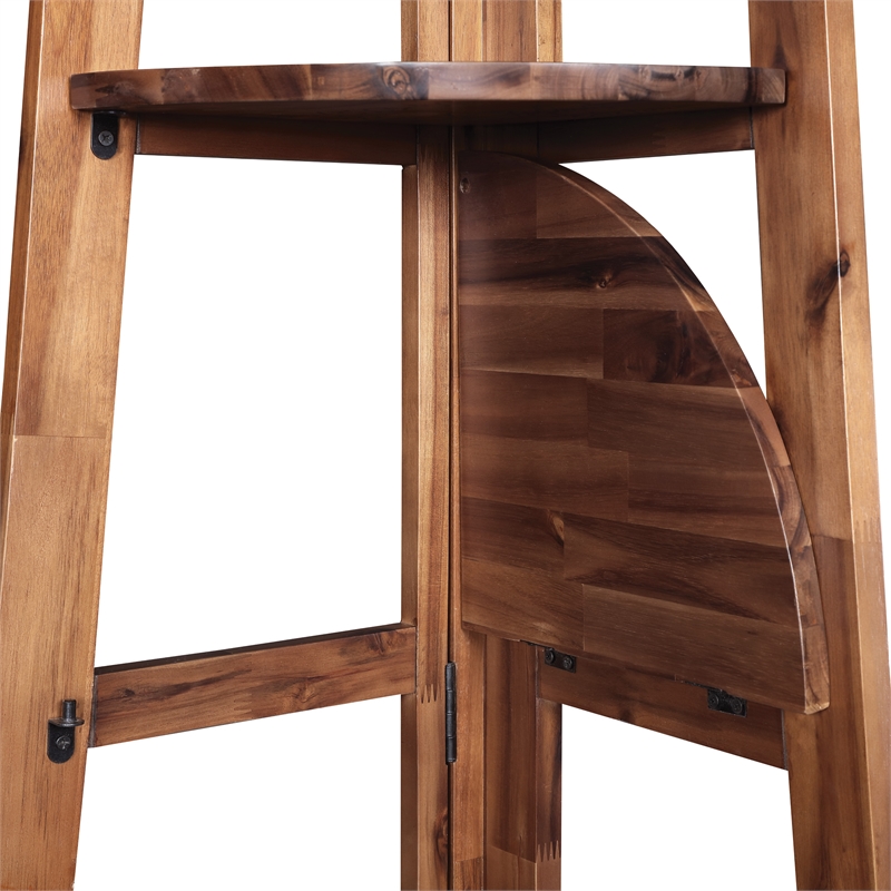 Bayfront 5-Self Corner Folding Bookcase in Brown Bayfront Acacia Wood Finish