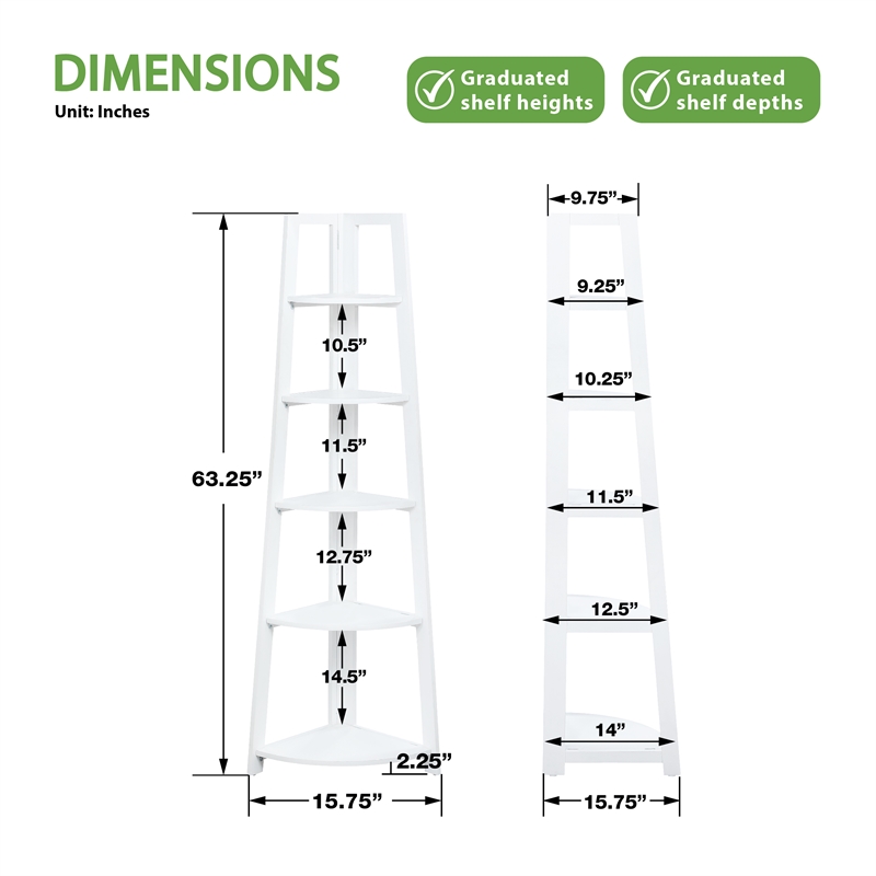 Bayfront 5-Self Corner Folding Bookcase in Willow White Wood Finish