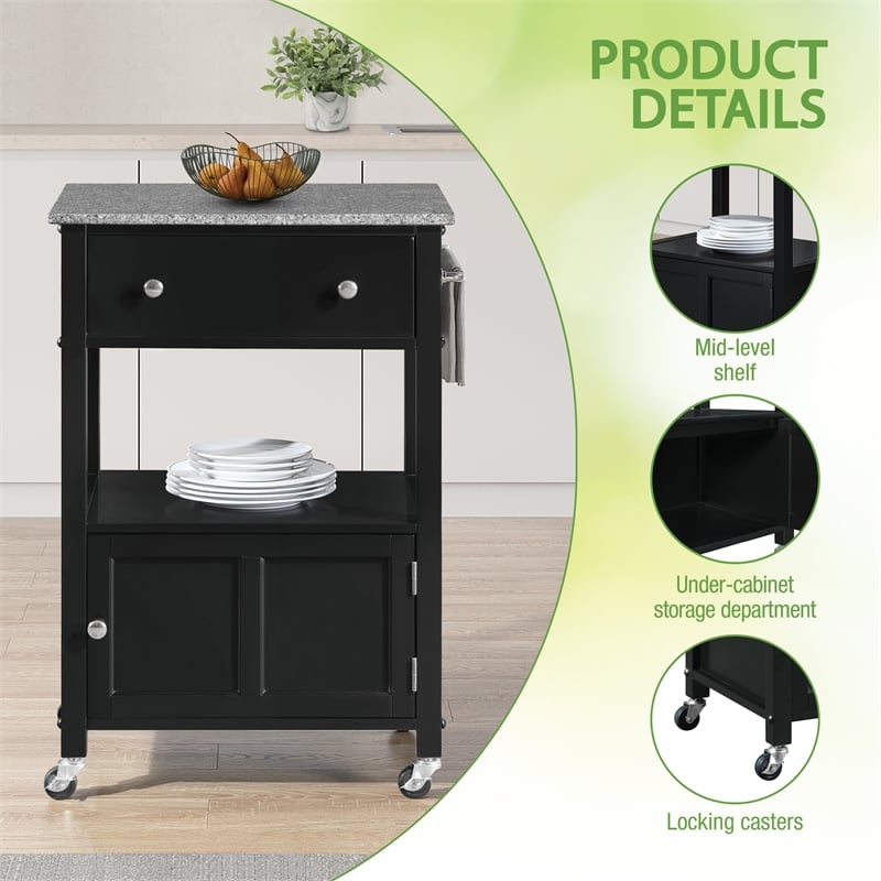 Fairfax Kitchen Cart Engineered Wood with Granite Top and Black Base