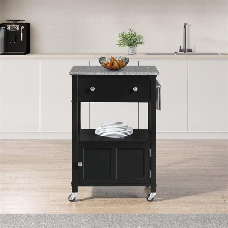 Fairfax Kitchen Cart Engineered Wood with Granite Top and Black Base