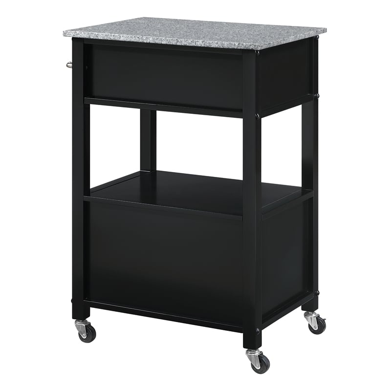 Fairfax Kitchen Cart Engineered Wood with Granite Top and Black Base