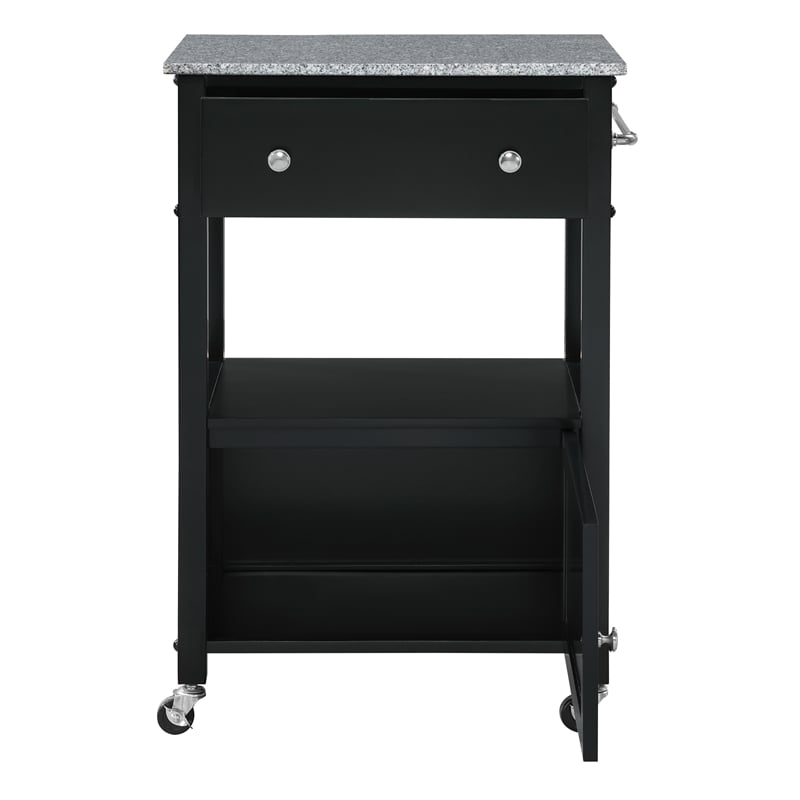 Fairfax Kitchen Cart Engineered Wood with Granite Top and Black Base