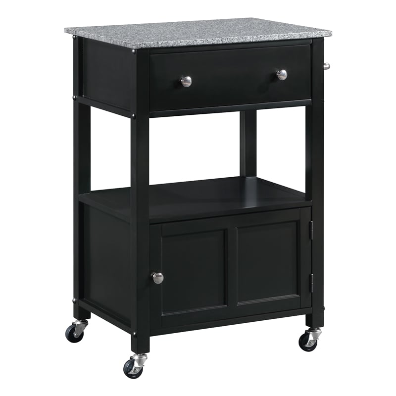Fairfax Kitchen Cart Engineered Wood with Granite Top and Black Base
