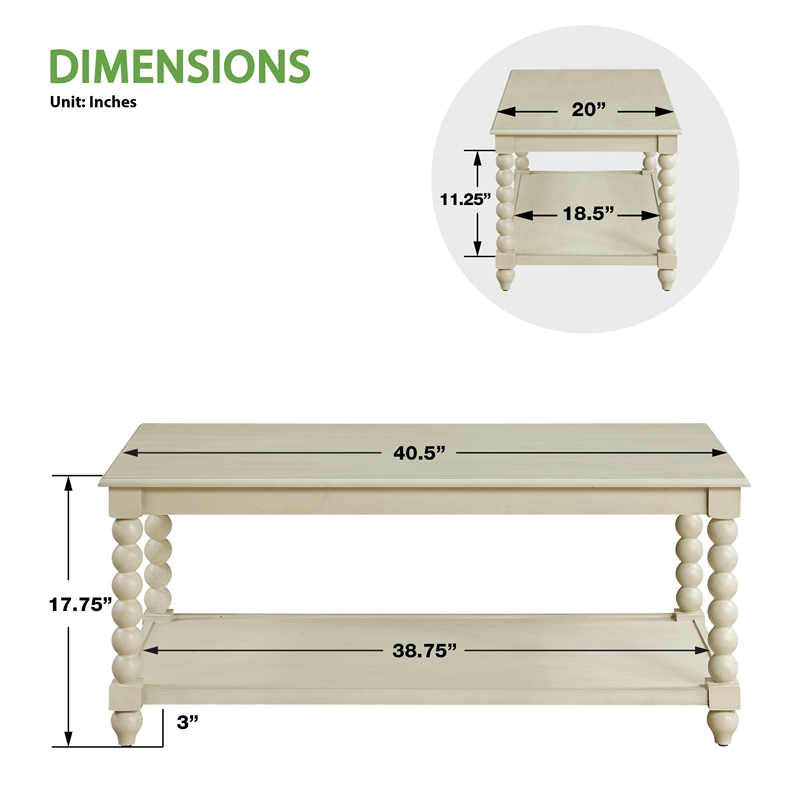 Elise Coffee Table Wood in Whitewash Finish