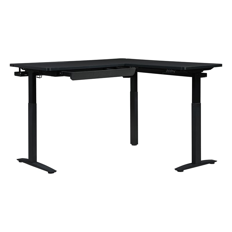 Kilo L-Shape Electric Lift Gaming Desk in Steel Grey Carbon Fiber Finish