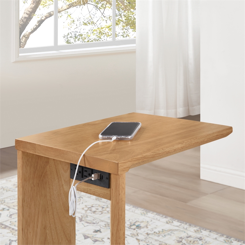Winston Accent C-Table with Power in Wood Natural Oak Finish