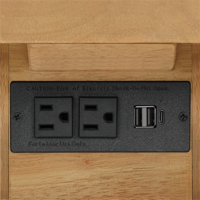 Winston Accent C-Table with Power in Wood Natural Oak Finish