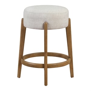 Wesley 26&quot Counter Stool in Linen White Fabric with Medium Oak Finish Frame