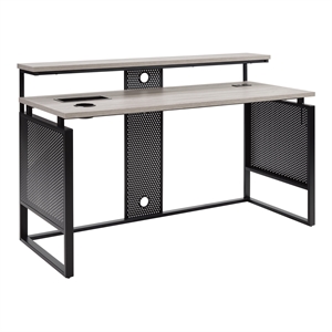 Ace 60&quot Desk with Hutch Engineered Wood in Grey Taupe Top and Matte Black Frame