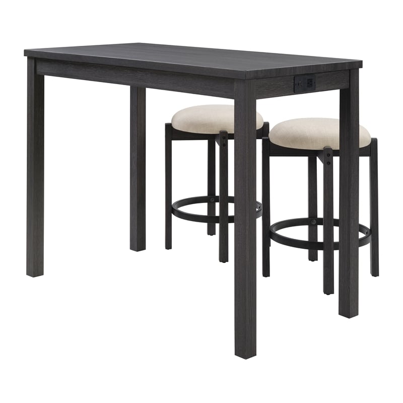 Melissa Counter Height Table Dining Set with Power 2 Stools Cream Fabric Seats