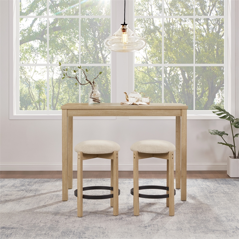 Melissa Counter Height Table Dining Set Power 2 Stools with Cream Fabric Seats