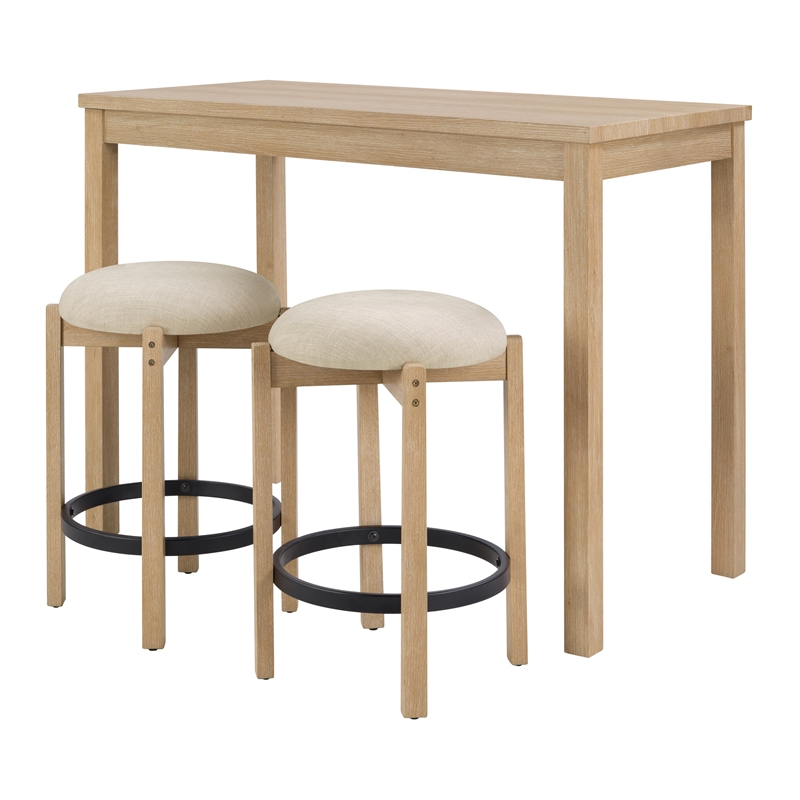 Melissa Counter Height Table Dining Set Power 2 Stools with Cream Fabric Seats