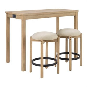 Melissa Counter Height Table Dining Set Power 2 Stools with Cream Fabric Seats