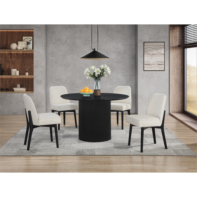 Jada 5-piece Round Pedestal Dining Table and 4 Chairs in Black Finish