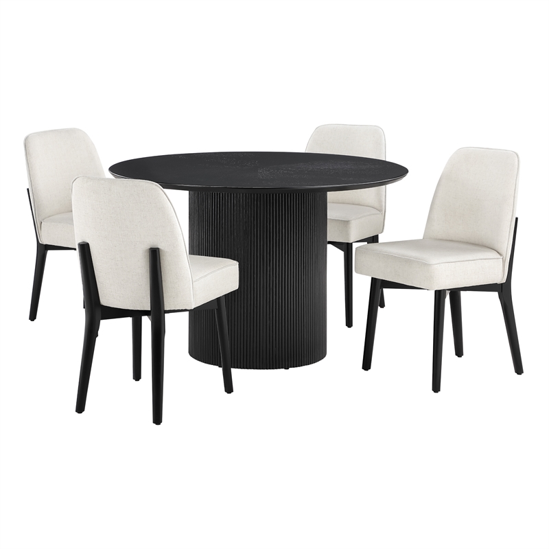Jada 5-piece Round Pedestal Dining Table and 4 Chairs in Black Finish