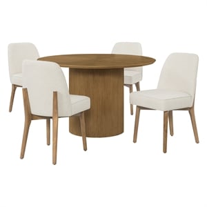 Jada 5-piece Round Pedestal Dining Table and 4 chairs in Medium Oak Finish