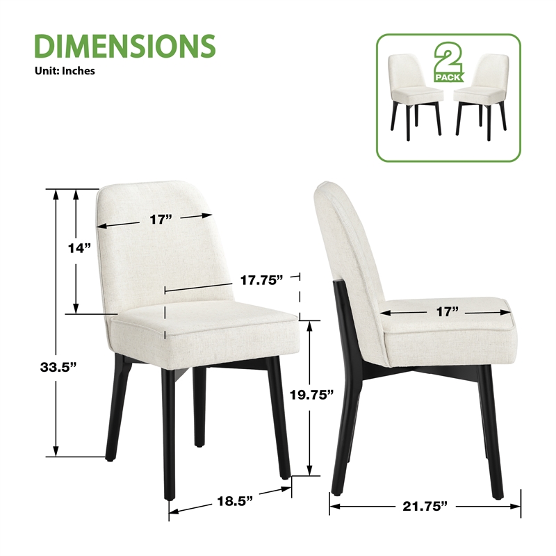 Jada Dining Chair 2-Pack in Linen Fabric with Black Finish Wood