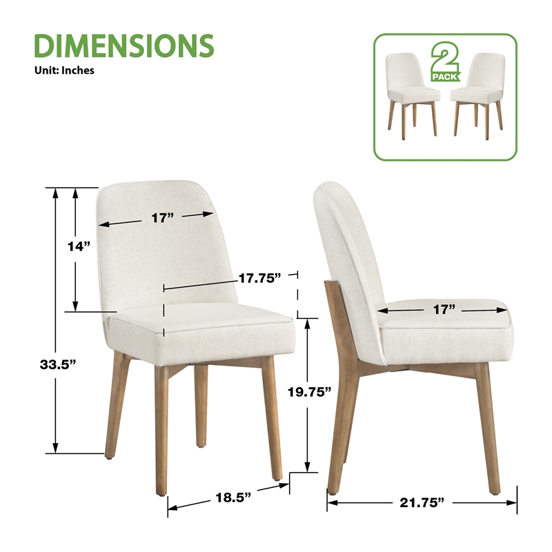 Jada Dining Chair 2-Pack in Linen Fabric with Oak Finish Wood
