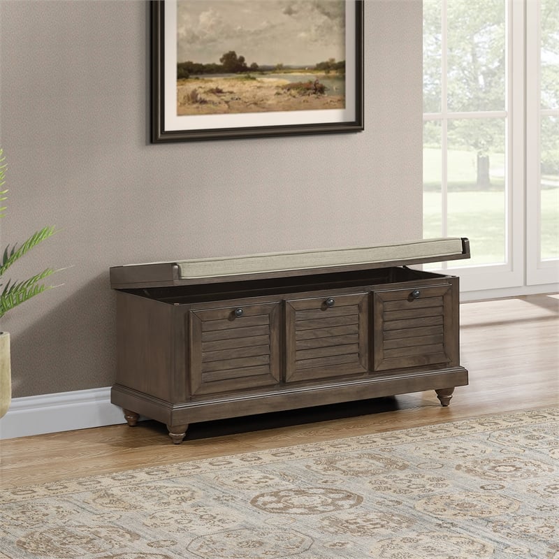 Dover Storage Bench Engineered Wood in Dark Walnut Finish with Beige Cushion
