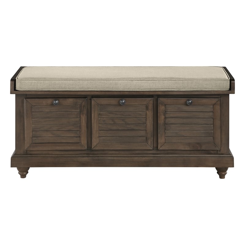 Dover Storage Bench Engineered Wood in Dark Walnut Finish with Beige Cushion