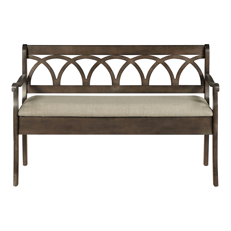 Coventry Storage Bench Wood in Dark Walnut Finish Frame and Beige Seat Cushion