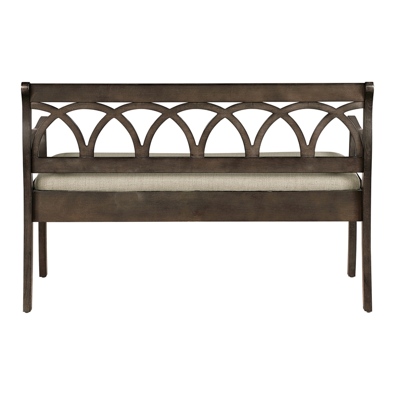 Coventry Storage Bench Wood in Dark Walnut Finish Frame and Beige Seat Cushion