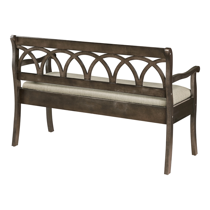 Coventry Storage Bench Wood in Dark Walnut Finish Frame and Beige Seat Cushion