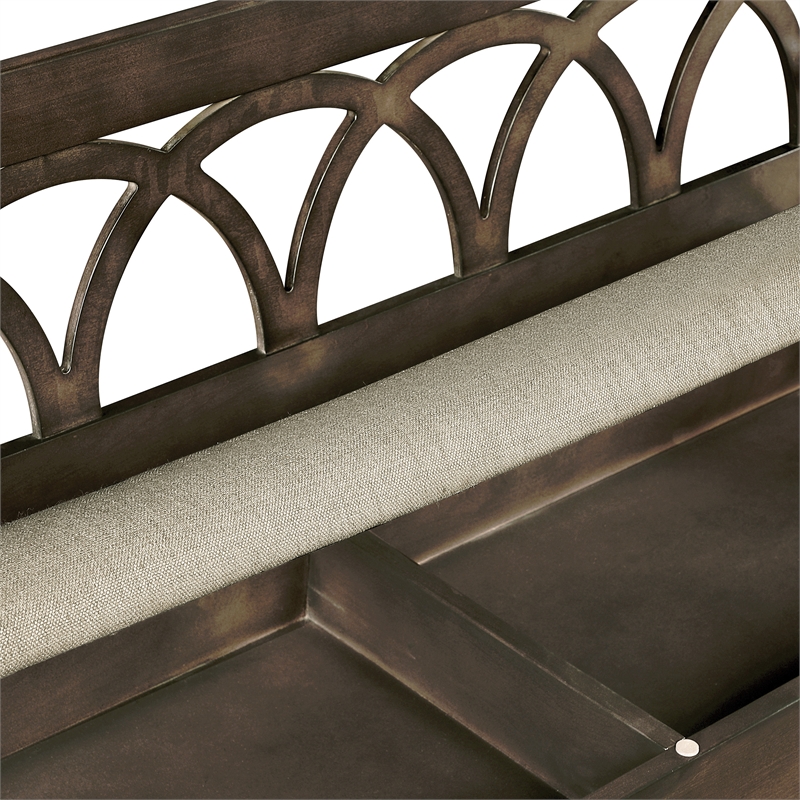 Coventry Storage Bench Wood in Dark Walnut Finish Frame and Beige Seat Cushion