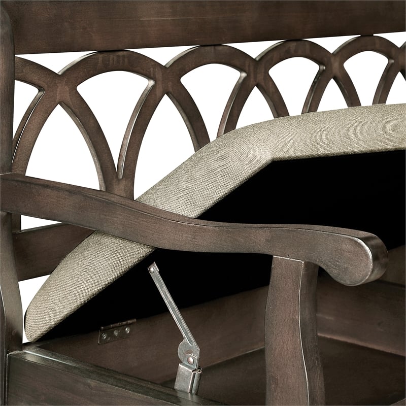Coventry Storage Bench Wood in Dark Walnut Finish Frame and Beige Seat Cushion