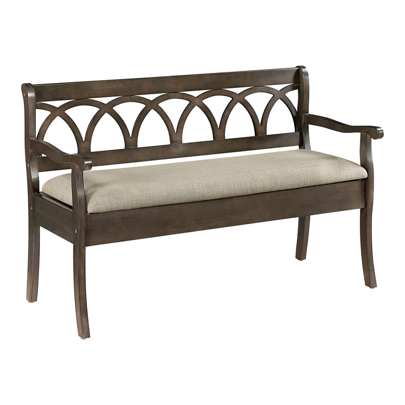Coventry Storage Bench Wood in Dark Walnut Finish Frame and Beige Seat Cushion