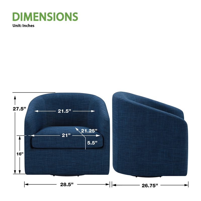 Parker Swivel Tub Chair in Navy Blue Fabric