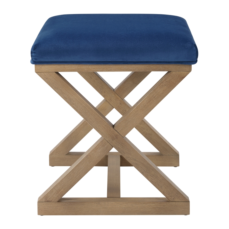 Carson X-Frame Stool in Navy Fabric and Medium Oak Finish Wood