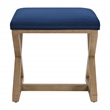 Carson X-Frame Stool in Navy Fabric and Medium Oak Finish Wood