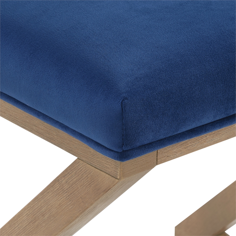 Carson X-Frame Stool in Navy Fabric and Medium Oak Finish Wood