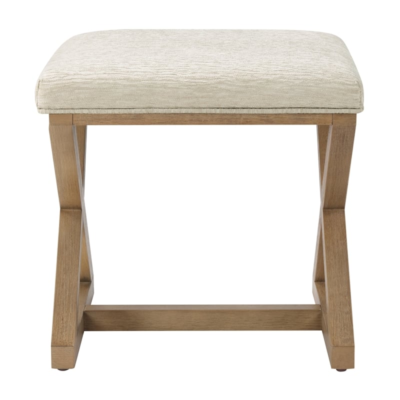Carson X-Frame Stool in Linen White Fabric and Medium Oak Finish Wood