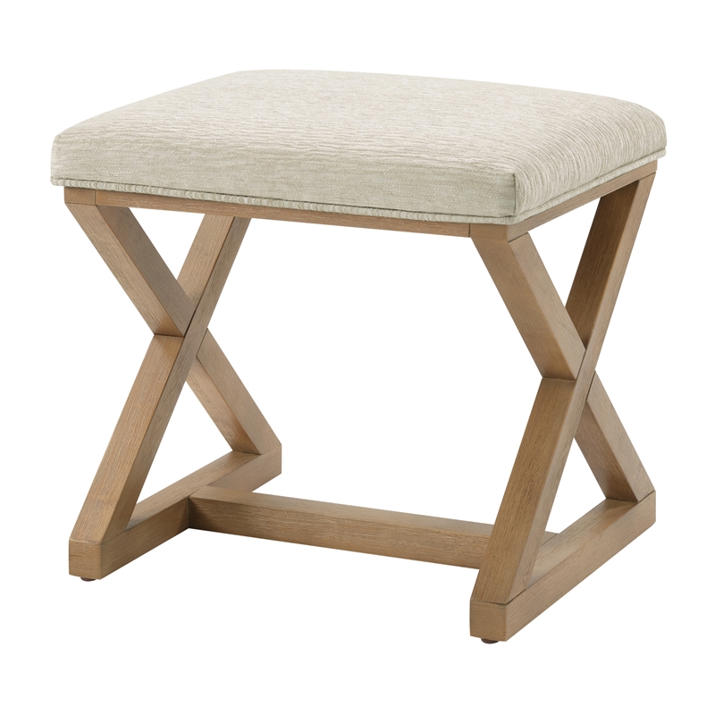 Carson X-Frame Stool in Linen White Fabric and Medium Oak Finish Wood