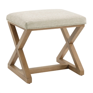 Carson X-Frame Stool in Linen White Fabric and Medium Oak Finish Wood