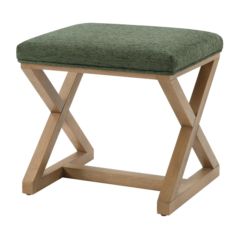 Carson X-Frame Stool in Pine Fabric and Medium Oak Finish Wood