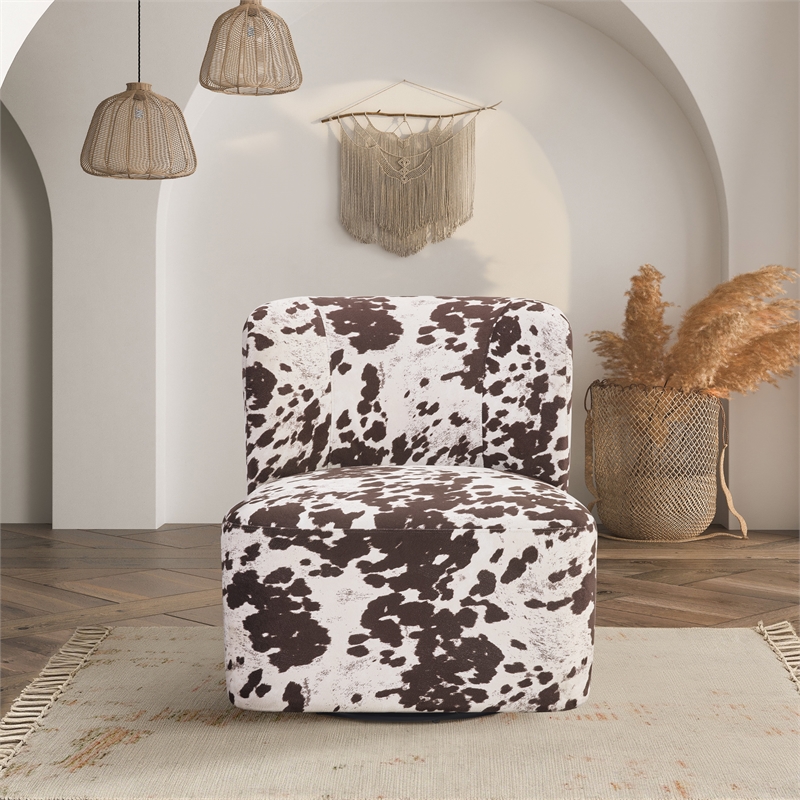 Lucia Swivel Chair in Brown Cow Fabric