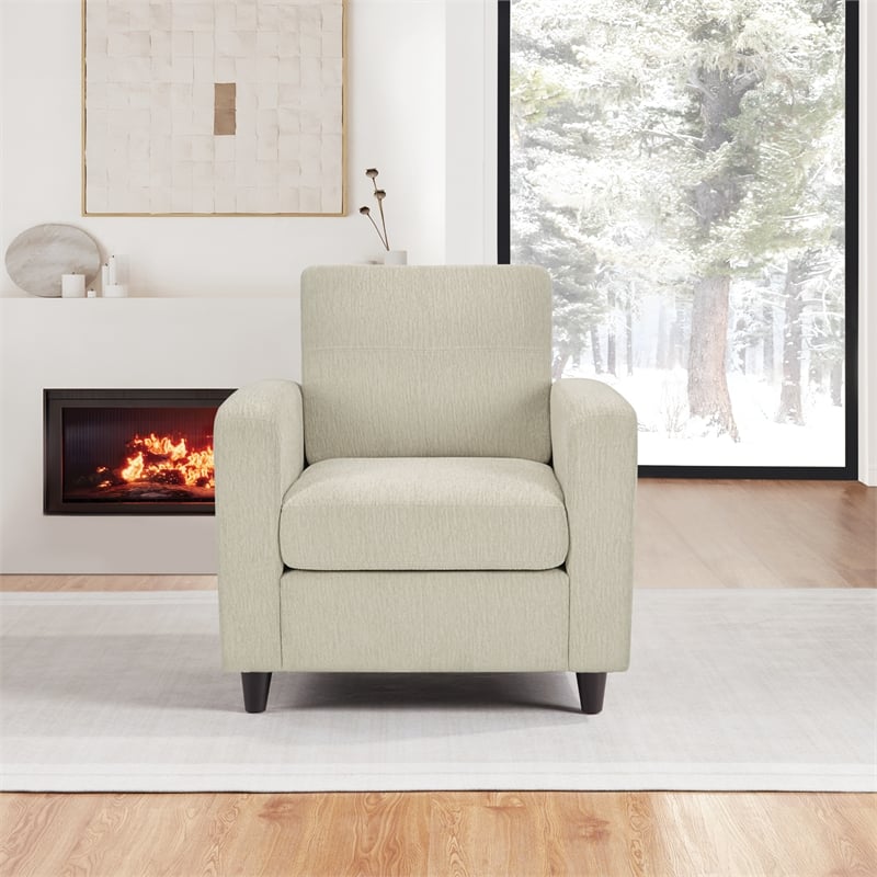 Venus Club Chair in Cream Fabric and Medium Espresso Legs