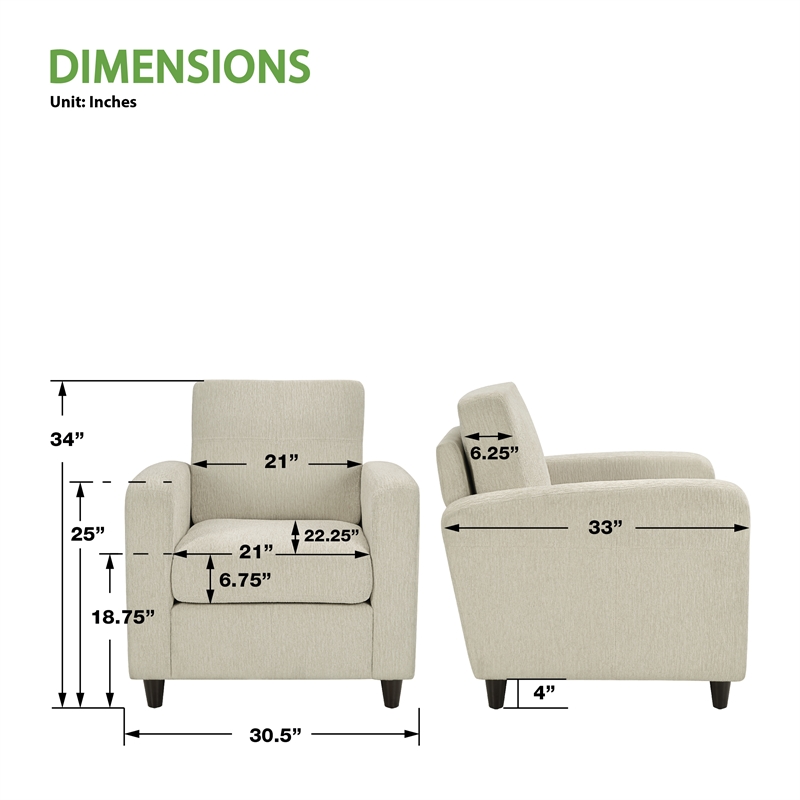 Venus Club Chair in Cream Fabric and Medium Espresso Legs