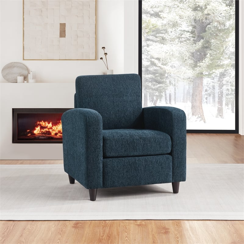 Venus Club Chair in Indigo Fabric and Medium Espresso Legs